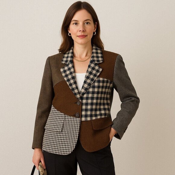 Vintage 90s NINETY Patchwork Wool Blazer – Statement Jacket Size 10 - Picture 12 of 14